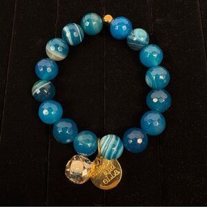 ELiasz & Ella Blue Banded Agate Gemstone Stretch Bracelet Charm